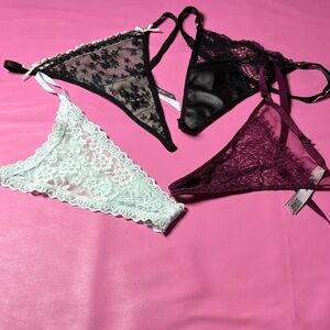 Victoria's Secret Lace Thong Set - Black, White, Plum